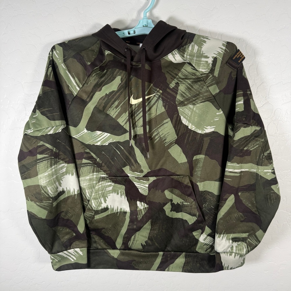 Nike Therma-FIT Hoodie Mens Medium Green Brushstroke Camo Cascade DPM-001 Fleece